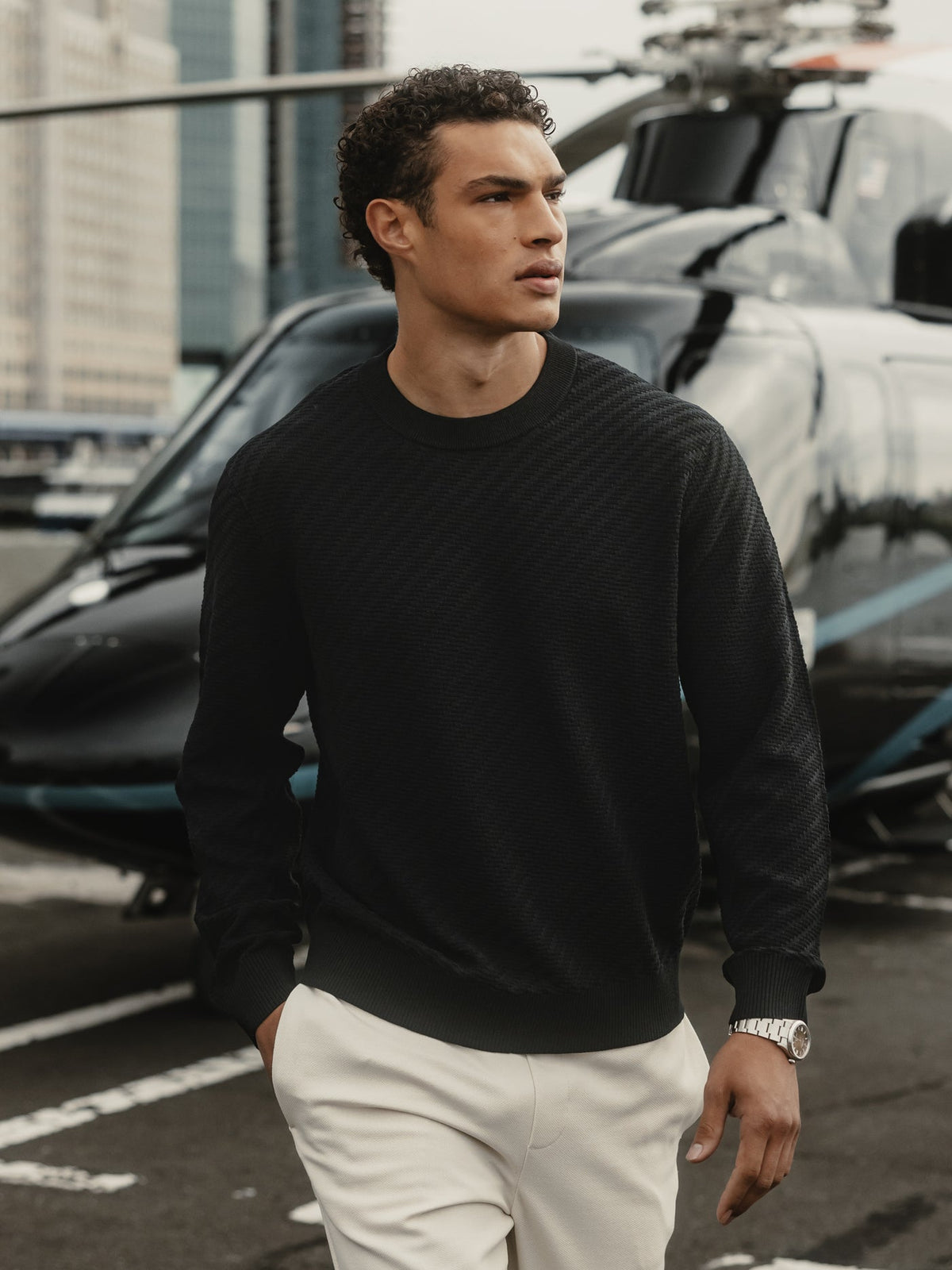 Riviera Knit Long Sleeve Textured Tee