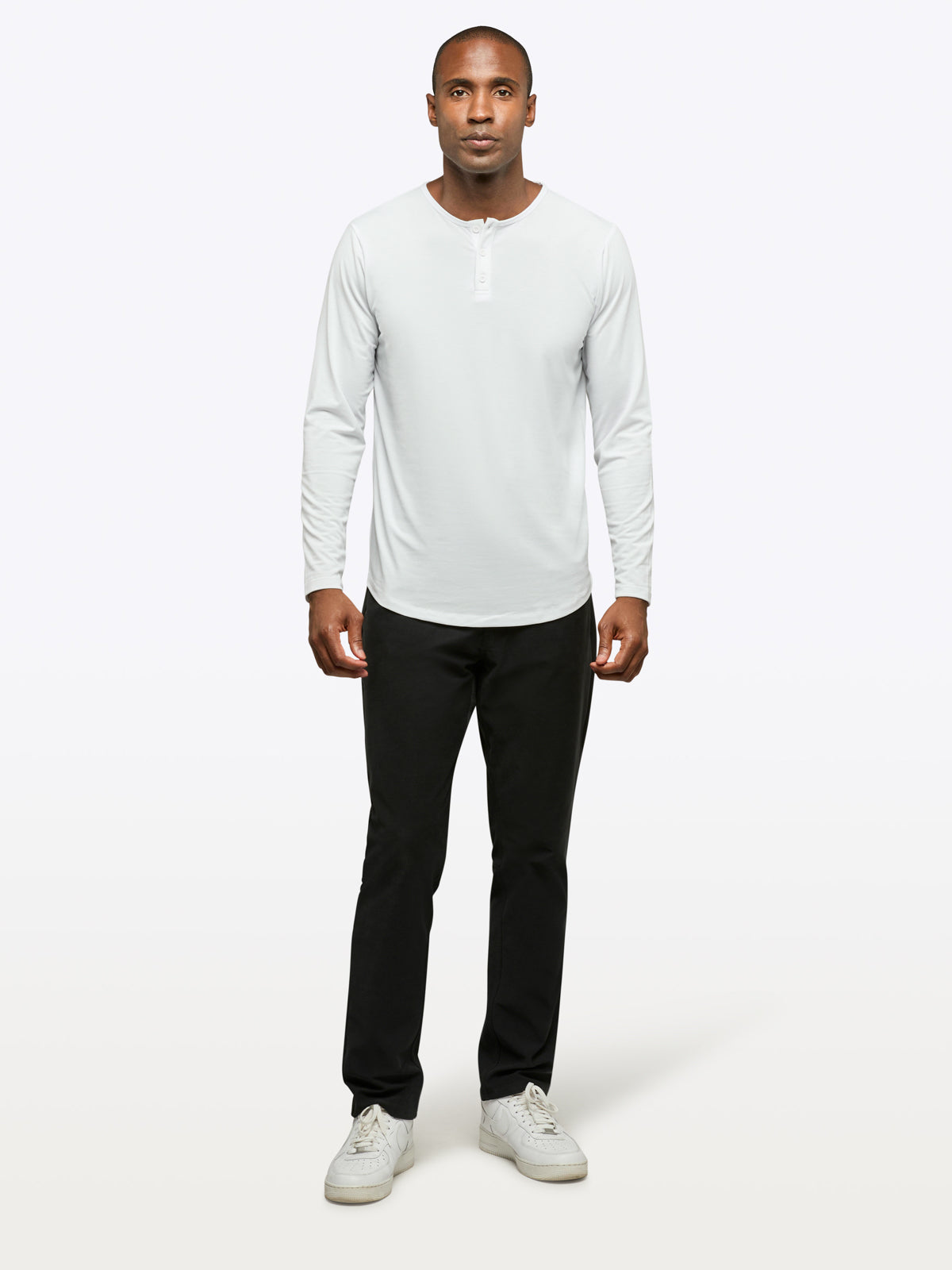 AO Long Sleeve Henley Curve-Hem